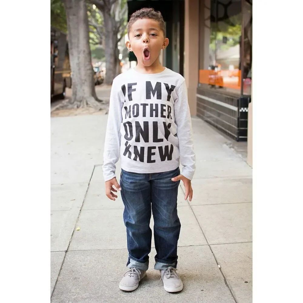 Youth Boys H&M If My Mother Only Knew Long Sleeve Graphic Tee Shirt - Sz 6-8 yr